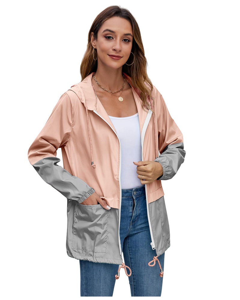 Hount Women's Lightweight Hooded Raincoat Waterproof Packable Active Outdoor Rain Jacket (S-3XL) (Light Pink, 3X-Large) - Image 2